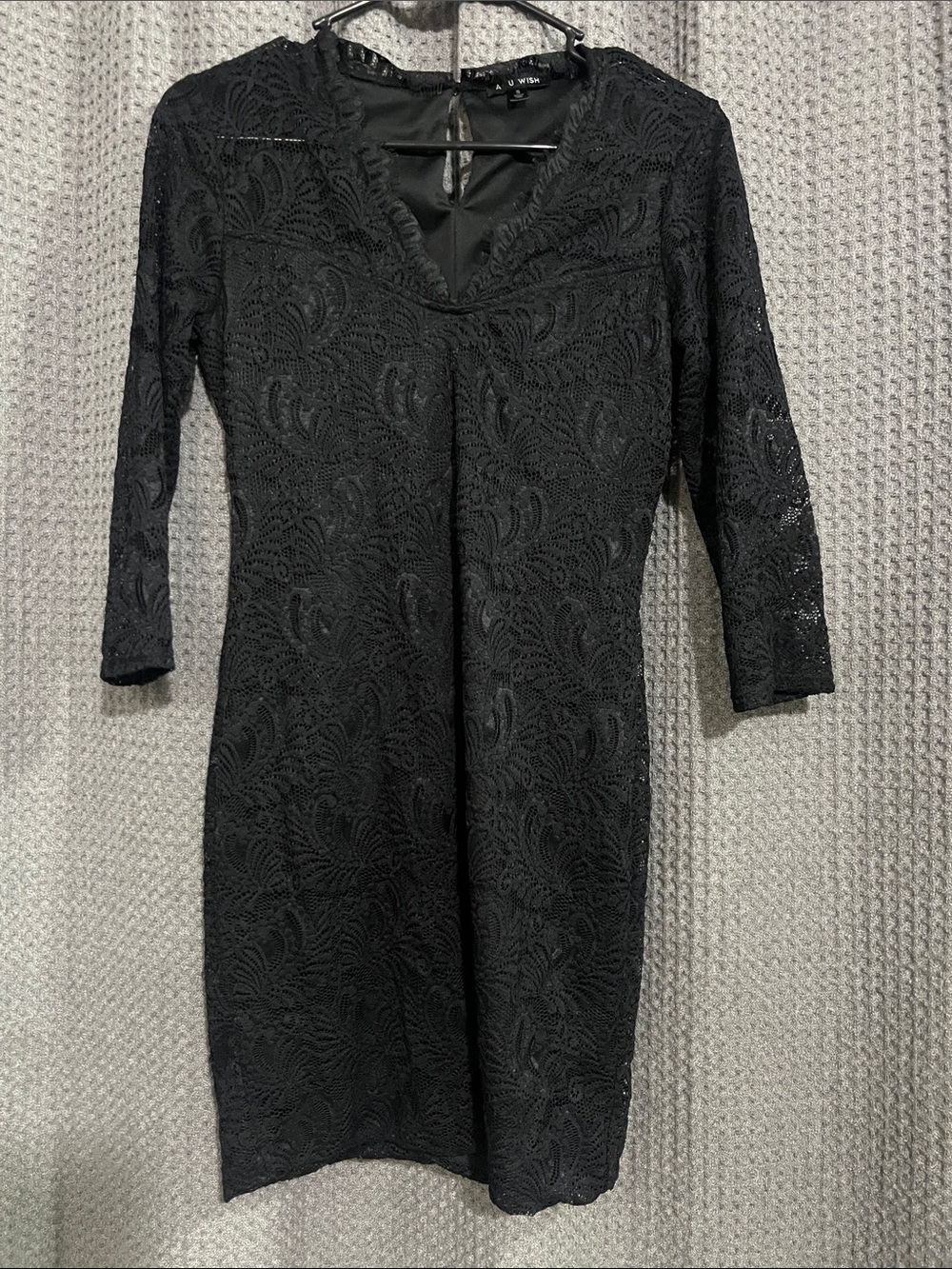 As U Wish Black Lace Long Sleeve V-Neck Dress🖤